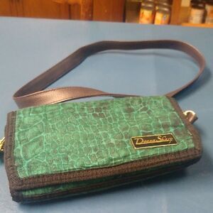 Green and Black Textured Clutch with Gold Accents